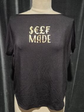 Self Made Women’s Black Tee with Gold Foil Logo